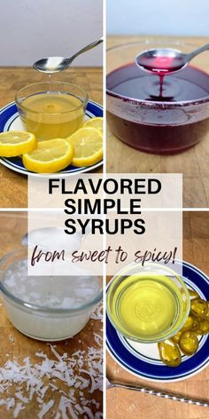 Check out all these flavored simple syrup recipes.  These simple syrup variations range from fruity syrups to spicy syrups and everything in between.  You can use flavored simple syrups for drinks, cocktails, coffees, cakes and more. Sweet Potato Syrup Recipe, Cola Syrup Recipe, How To Make Fruit Syrup, Homemade Grenadine Syrup, Simple Syrup Flavors, Simple Syrup Recipe For Cakes, Flavored Simple Syrup Recipe, Simple Syrup Recipe Cocktails, Flavored Syrups For Coffee