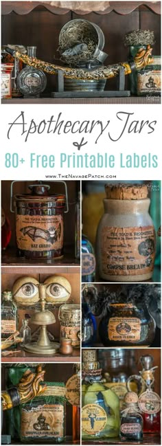 an image of apothecary jars with the title overlay that reads, 30 + free printable labels