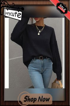 Black Knit Crew Neck Chunky Wide Long Sleeve Sweater Winter Sweaters, Sweater Sleeves, Black Knit, Sleeve Sweater, Long Sleeve Sweater, Cardigans, Fall Winter, Crew Neck, Knitting