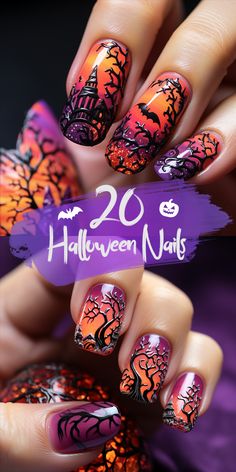 Creepy Cute Nails: Get Inspired for Your Halloween Mani! #nail #halloweennails #halloween #fallnails #nailhalloween Fall Halloween Nail Ideas, Acrylic Nail Painting Ideas, Fall And Halloween Nail Ideas, Scary Nails Designs, Halloween Nail Designs Tutorial, Haunted Nails, Halloween Goth Nails, Halloween Fingernails, Skeleton Halloween Nails