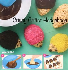 an advertisement for crisby critter hedgehogs with chocolate, cookies and cupcakes