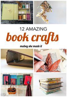 many different pictures with text that reads 12 amazing book crafts