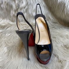 Lady Peep Sling 150 Patent Sling Back Heels, Sling Back, Louboutin Shoes, Christian Louboutin Shoes, Shoes Women Heels, Christian Louboutin, Shoes Heels, High Heels, Women Shoes