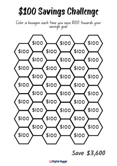 the $ 100 savings challenge is shown in black and white with an image of hexagonal