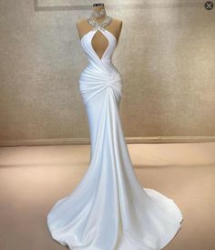 Backless Mermaid Wedding Dress For Prom Season, Backless Mermaid Dress With Sweep Train For Wedding, Backless Mermaid Wedding Dress With Sweep Train, Fitted Floor-length Wedding Dress For Pageant, Elegant Mermaid Hem Pageant Dress, White Mermaid Dress For Prom Season Banquet, Elegant Wedding Dress For Prom Season, Elegant Mermaid Dress For Pageant With Fitted Bodice, Elegant Mermaid Dress With Sweep Train For Pageant