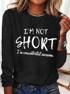 Cute Shirt Designs, Fun Sweatshirts, Mode Inspo, Crew Neck Top, Gray Hair, Cute Shirts, Moda Casual, Round Neck, Long Sleeve Shirts