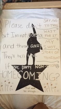 Hamilton homecoming proposal Hamilton Promposal Ideas, Hamilton Homecoming Proposals, Hamilton Hoco Poster, Musical Theatre Hoco Proposal, Hamilton Hoco Proposals, Band Homecoming Proposal, Music Homecoming Proposal, Hamilton Promposal, Funny Homecoming Proposals