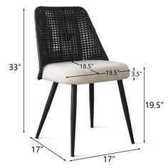 the side view of a black and white dining chair with measurements for the seat height