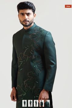 Lineart Embroidery, Embroidered Sherwani, Thread Beads, Gents Kurta, Coat Set, Indian Men Fashion, Beads Embroidery