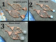 This listing is for 1 pair of Wire Wrapped earring Tangerine Blue opal crystal and moon stone earring Copper Wire earring Filigree Art Wire Wrap Natural stone earring  .Earring Size: 65 to 68 mm long     Light Weight comfortable to wearMany thanks for you visit my store ♥ if you have any question please contact us.For wholesale Price Please Convo me.You can order different items as many you like . Unique Bridal Earrings, Tangerine Quartz, Diy Jewelry Rings, Smoky Quartz Pendant, Wire Earring, Art Wire, Bezel Earrings, Natural Stone Earrings, Long Light