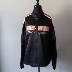 Never Worn H-D Retro-Style Nylon Race Team Jacket, Plus Size 2w (Us Size 22-24). Orange Nylon Long Sleeve Windbreaker, Orange Long Sleeve Nylon Windbreaker, Orange Nylon Outerwear For Fall, Team Jackets, Harley Davidson Jacket, Harley Davidson Motor, Harley Davidson Women, Black Orange, Retro Style