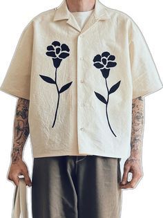 Looks Hip Hop, Fashion On A Budget, Mode Casual, Shirt Embroidery, Stylish Mens Outfits, Flower Shirt, Men Fashion Casual Outfits, White Shirt, Diy Clothes