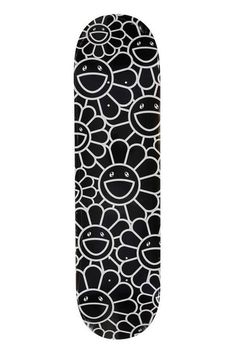 a skateboard with black and white designs on it