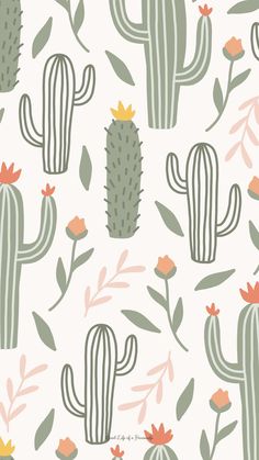 a cactus and flower pattern on a white background