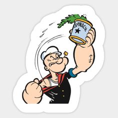 an image of a cartoon character holding up a can of something in his hand and pointing to it