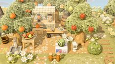 an animated image of a garden with fruit trees