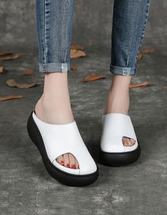 Comfortable Wedge Fish Toe Sandals | Obiono Casual Toe Post Wedge Sandals With Platform, Casual Platform Toe Post Wedge Sandals, White Closed Toe Platform Slippers For Summer, White Slip-on Wedge Sandals For Summer, White Slip-on Platform Slippers For Summer, Comfortable Open Toe Platform Wedge Sandals, White Platform Wedge Sandals With Round Toe, White Closed Toe Wedge Sandals With Platform, White Casual Platform Slippers With Flat Heel