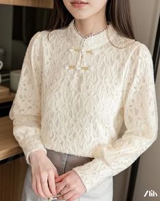 Zlily - Lace Base Layer Shirt for Stylish and Flattering Outfit Elegant Cream Crew Neck Top, Elegant Spring Shirt With Crew Neck, Elegant Crew Neck Shirt For Spring, Elegant Spring Crew Neck Shirt, Lace Blouses, Women Lace Blouse, Layer Shirt, Flattering Outfits, 2023 Autumn