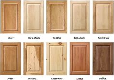 different types of kitchen cabinet doors with names and pictures on the front, side, and back