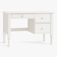 a white desk with two drawers sitting on it's legs and one drawer open