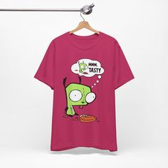 Unisex Invader Zim Gir shirt - Mmm Tasty Waffle Tee - Emo Scene Style tshirt - 2000's Hot Topic Fashion  This classic unisex jersey short sleeve tee fits like a well-loved favorite. Soft cotton and quality print make users fall in love with it over and over again. These t-shirts have-ribbed knit collars to bolster shaping. The shoulders are tapered for a better fit over time. Dual side seams hold the garment's shape for longer.  .: Made with 100% Airlume combed and ring-spun cotton, a lightweight fabric (4.2 oz/yd² (142 g/m that is easy to layer, breathable. Perfect for active and leisure wear.  .: The retail fit that is perfect for casual and semi-formal settings. The crew neckline adds a classic, neat style that's perfect for accessorizing. .: Bella+Canvas manufactures all its products i Invader Zim Shirt, Scene Shirts, Invader Zim Gir, Zim Gir, Scene Style, Waffle Tee, Style Tshirt, Scene Fashion, Invader Zim