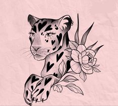 a drawing of a tiger with flowers on it's chest