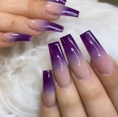 Purple Fade Nails, Dark Purple Nails, Purple Ombre Nails, Pink Ombre Nails, Ombre Acrylic Nails