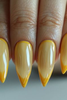 Citrine Nails, Yellow Gel Nail Designs, Yellow Aura Nails, Yellow French Tip, Yellow Nail Designs, Yellow Nail Art, Yellow Nails Design, Yellow Nail, Nails Yellow