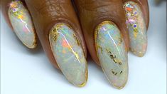 Chrome And Gold Foil Nails, Mylar Nails Flakes, Gold Leaf Gel Nails, Marble Opal Nails, Milky Opal Nails, Glass Foil Nails, Holographic And Glitter Nails, Glass Like Nails, Crystal Nail Art Design