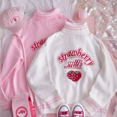 Estilo Harajuku, Strawberry Milk, Embroidered Sweater, Sweater Material, Kawaii Clothes, Cute Sweaters