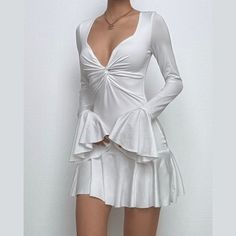 Please refer to our sizing chart for a guideline when choosing a size. 5 business days order processing time. 90% polyester 10% spandex Long Sleeve Ruffle Dress, White Flares, Flare Long Sleeve, Long Bodycon Dress, Womens Dress Pants, Party Dress Long, Maxi Dress Party, Corset Dress, White Mini Dress