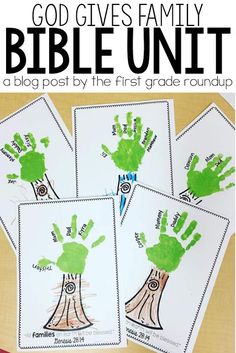 three handprints are shown with the words god gives family bible unit