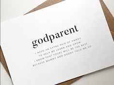 a card that says, godparent i need an extra pair of hands to help me learn and grow