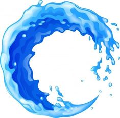 an image of a blue wave in the air with water splashing on it's side