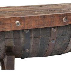 an old wooden barrel with metal handles