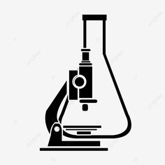 a black and white silhouette of a microscope with a dropper on the bottom, logo, icon png and psd