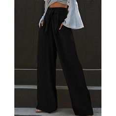 Season:Summer,Spring; Fabric:Polyester; Gender:Women's; Style:Casual,Streetwear; Elasticity:Micro-elastic; Occasion:Daily Wear,Vacation,Street; Fit Type:Regular Fit; Function:Breathability,Soft; Waistline:High Waist; Pattern:Plain; Design:Pocket,High Cut; Pants Type:Pants Trousers,Wide Leg; Front page:FF; Listing Date:04/12/2024; Production mode:External procurement; Hips:; Length:; Waist:; Pants Length:Long Linen Pants Style, Retro Trousers, Chino Pants Women, Celana Fashion, Casual Summer Pants, Womens Chinos, Cotton Linen Pants, Elegant Office, Mode Casual