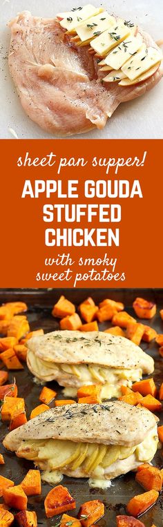 sheet pan stuffed apple gourd stuffed chicken with sweet potatoes