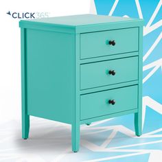 a blue chest of drawers sitting on top of a white floor