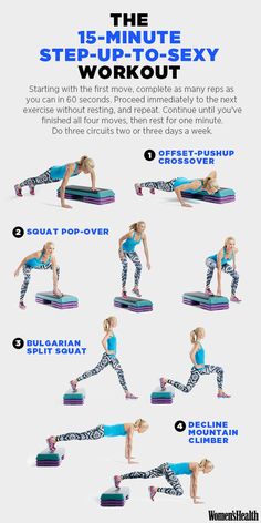 Grab a step to step up your burn. Strength Training Women, 15 Minute Workout, Womens Health Magazine, Step Workout, Step Dance, Outfit Yoga