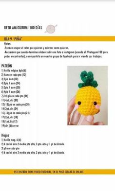 the instructions for how to crochet an amigurm pineapple doll in spanish