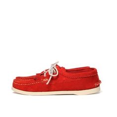 Blucher with Kiltie - Flesh-Out Red — YUKETEN Red Leather-sole Moccasins With Moc Toe, Red Leather Moccasins With Moc Toe, Red Moccasins With Rubber Sole, Red Plain Toe Moccasins With Rubber Sole, Rubber Boat, Baseball Stitch, Moccasins Style, Leather Pieces, The Vamps