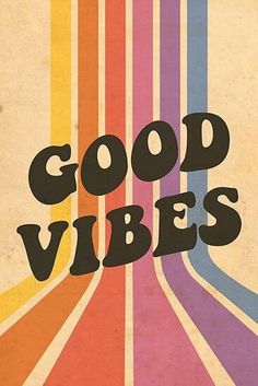 an old book cover with the words good vibes on it and multicolored lines