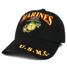 Our Officially Licensed US Marine Corps Veteran Embroidered Cotton Baseball Cap is officially licensed product from United States Marine Corps. This structured cotton twill military cap features high quality embroidery. Perfect for the USMC Veterans. Made from 100% Cotton Twill. Constructed front crown. 6 ventilation eyelets. Fitted with an inner cotton sweatband. Stiff and pre curved bill. Finished with an adjustable metal buckle closure. One size fits most. 100% cotton Officially Licensed Prod Military Style Baseball Cap With Embroidered Logo, Military Style Snapback Baseball Cap In Cotton, Military-style Cotton Snapback Hat, Military Cotton Snapback Hat, Military Style Cotton Snapback Hat, Black Cotton Military Hat, Military Style Cotton Baseball Cap For Streetwear, Black Military Style Cotton Baseball Cap, Military Style Baseball Cap With Logo Patch