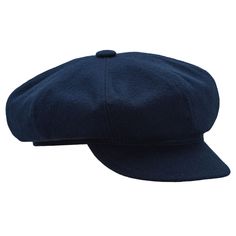 "Newsboy cap, a classical and timeless pattern. Also known as an \"artist cap\". Looks good with round faces. Skin friendly materials: 8 panels crown (with button on the top) made of wool, lining made of viscose to keep good breathability, sweatband made of leather. Crown's diameter ca. 25cm. Shape memory visor. A similar cap was worn by the poor boy Gavroche from \"Les Misérables\" by Victor Hugo. This headgear is available in big xxl and xxxl sizes. Precise handmade craftsmanship from Poland. Classic Blue Six-panel Hat, Vintage Navy Flat Cap, Classic Blue Cap Hat, Classic Navy Flat Cap, Classic Blue Flat Brim Baseball Cap, Classic Navy Wool Hat, Classic Blue Baseball Cap With Flat Brim, Blue One Size Flat Cap Baseball Cap, Blue Flat Cap One Size Fits Most