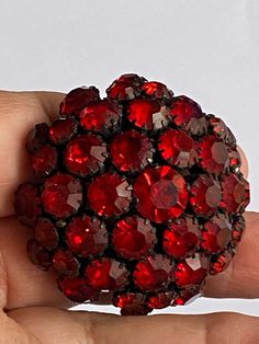 Fabulous rich red dome shaped vintage brooch - japanned signed back - working clasp - stones in fabulous condition - excellent used condition with no signs of wear 2 x 1 1/2 x 2 inches Red Round Brooch Jewelry, Antique Red Brooch For Formal Occasions, Vintage Red Brooches For Formal Occasions, Red Formal Costume Jewelry Brooches, Antique Red Wedding Brooch, Vintage Red Brooches For Party, Vintage Red Wedding Brooches, Perfect 10, Special Dresses