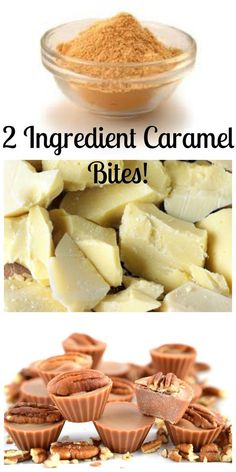 two ingredient caramel bites are shown in three different pictures