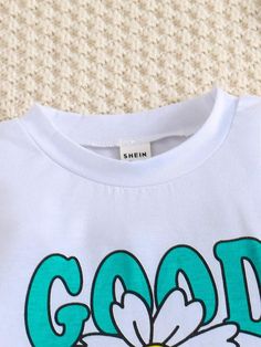 Green Cartoon Print Summer Sets, Blue Letter Print Summer Sets, Blue Summer Sets With Letter Print, Summer Blue Sets With Letter Print, White Cartoon Print Sets For Spring, White Sets With Cartoon Print For Spring, Trendy Blue Short Sleeve Sets, Light Blue Long Sleeve Sets For Summer, Green Cartoon Print Sets For Spring