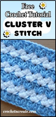 the crochet pattern is shown in blue and white