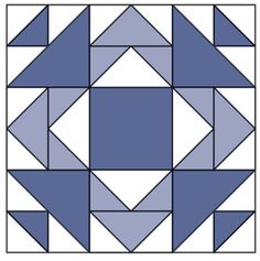 a blue and white quilt block with squares in the shape of an octagon